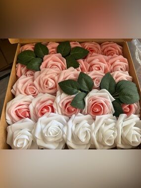 Elegant Faux Rose Flower Bundle -Blush Pink & Whitey new in box